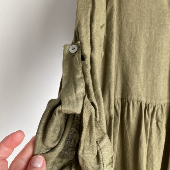 Bellambra Olive Green V-Neck 100% Linen Dress Made‎ in Italy - Size Medium - Picture 4 of 12